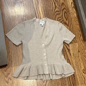 Tan Ribbed Short Sleeve Cardigan